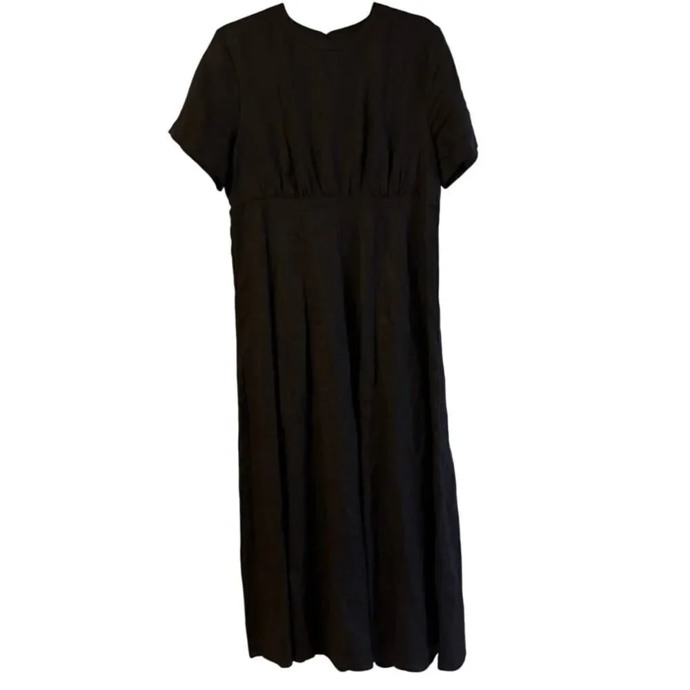 DISSH Short Sleeve Black Linen Maxi Dress Sz. 14